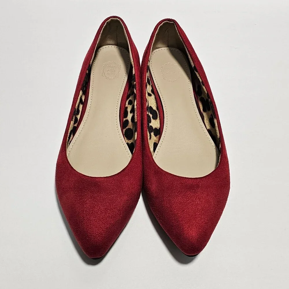 Ollio Red Faux Suede Slip On Flats - Picture 1 of 6